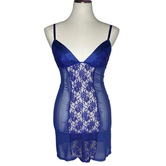 Frederick’s of Hollywood Blue Lace Chemise Slip - Picture 2 of 9